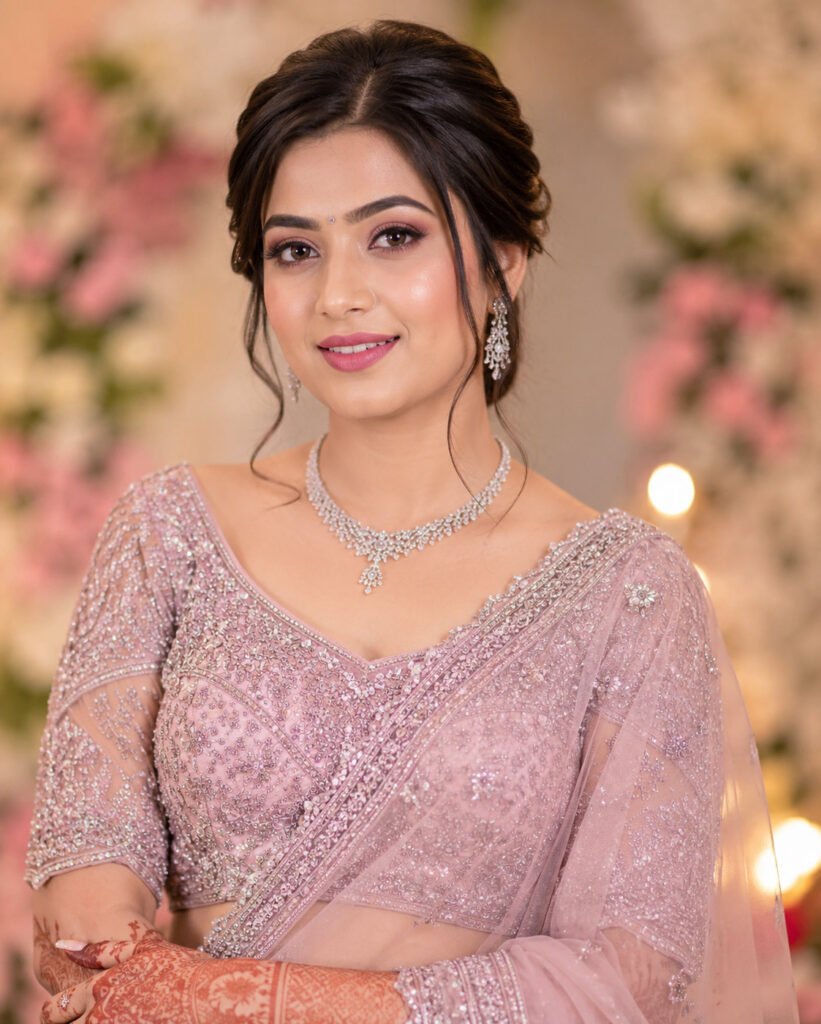 Bride with elegant reception makeup and hairstyle by Aesthetics Salon at Home in Dehradun